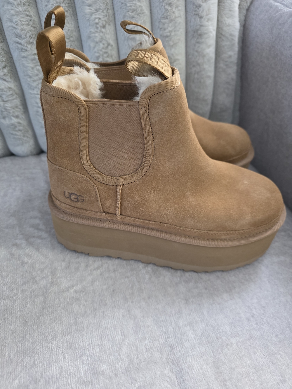 UGG Chestnut Suede Platform Ankle Booties